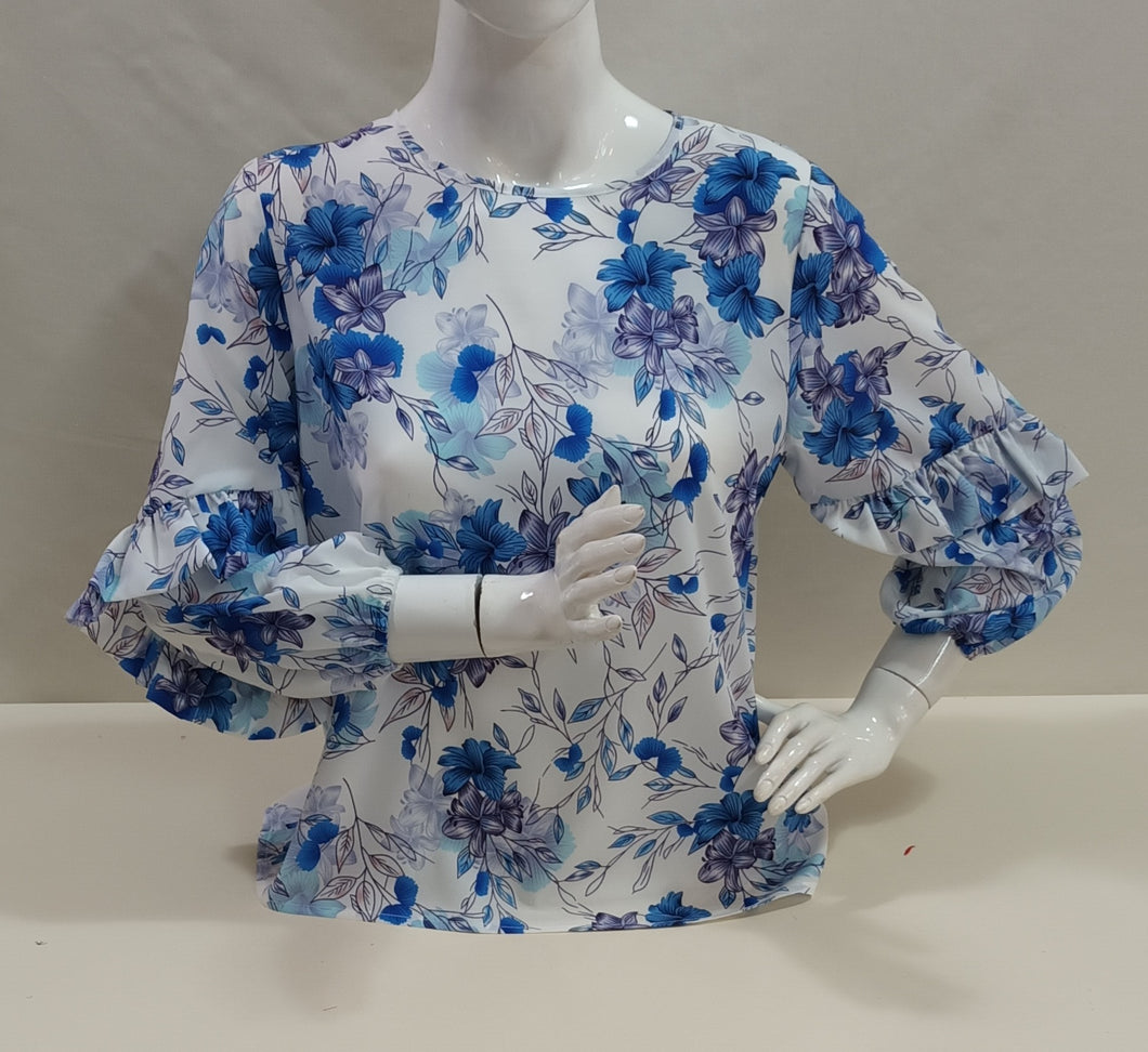 BLUSA SIONI ESTAMP FLORES AZULES