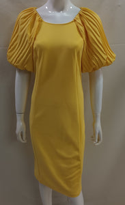 VESTIDO NINA LEONARD AMARILLO MANGA  PLIZADA