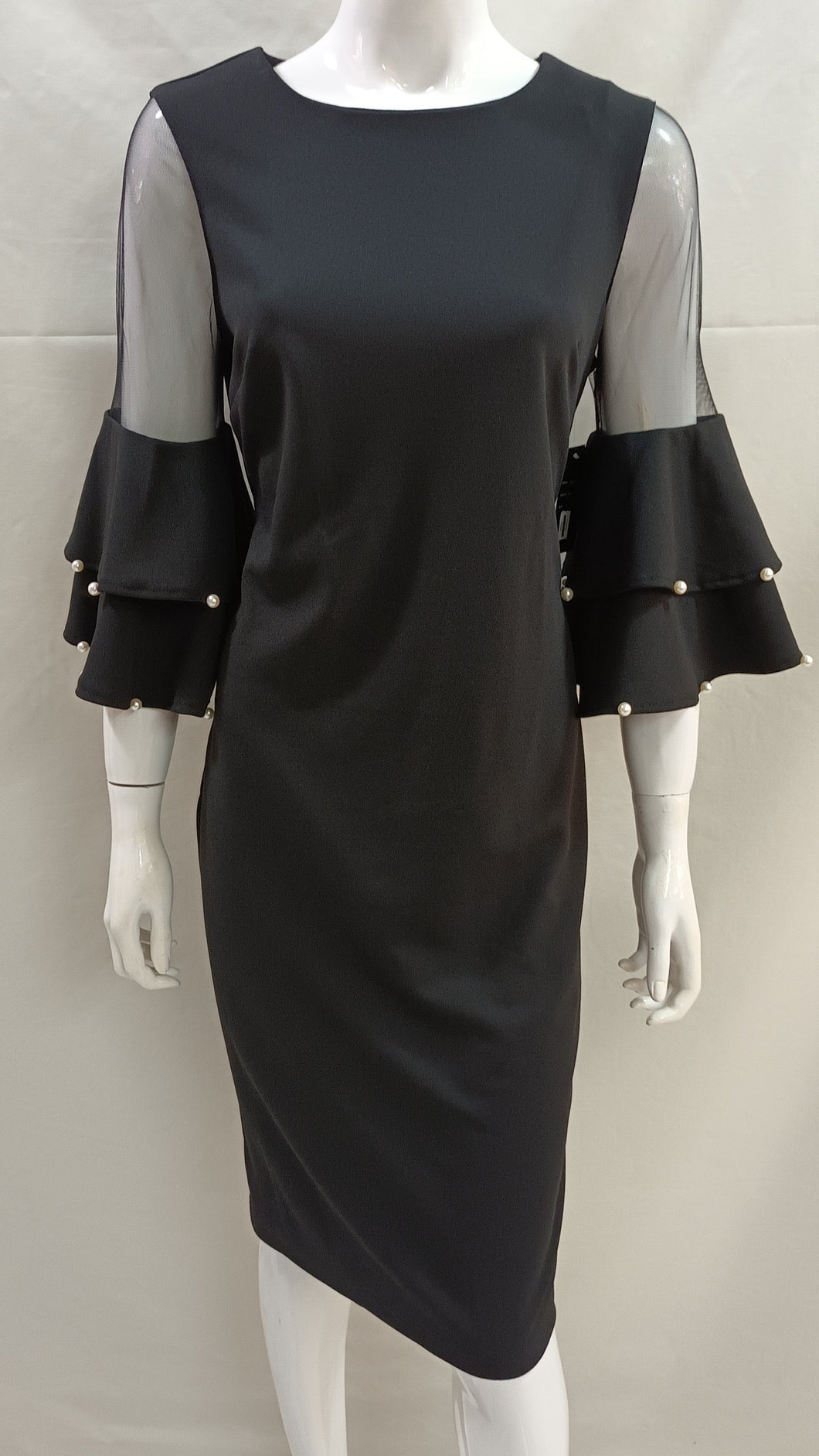 VESTIDO J&R PERLAS MANGA NEGRO