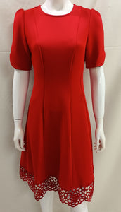 VESTIDO DR ROJO MANGA CORTA LINEA BORDADA